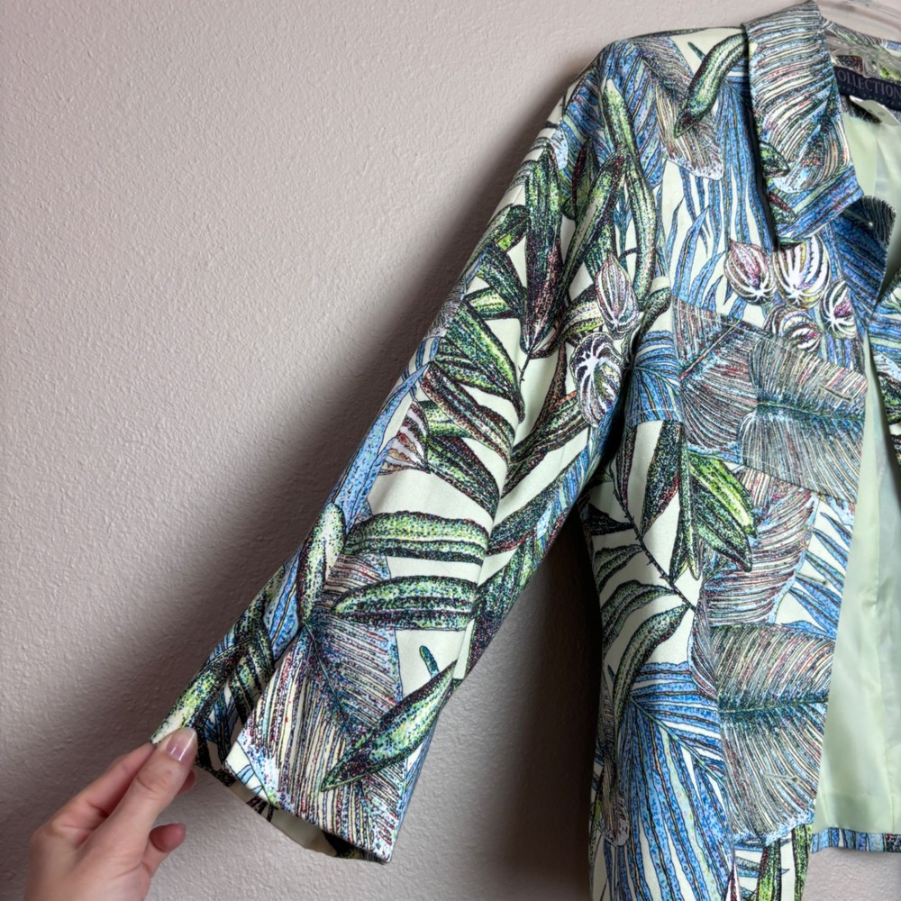 Colorful Jacket Womens 10 Green Blue Tropical Palm Leaf Flower Resortwear Floral - Picture 10 of 16
